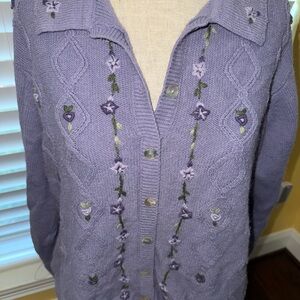 Vintage Alfred Dunner Lavender Floral Embroidered Cardigan